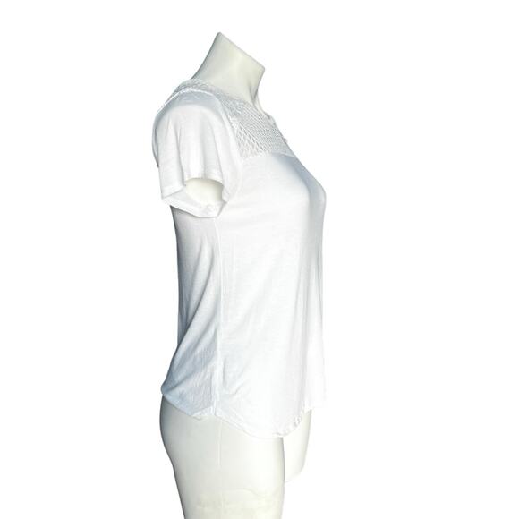 Ann Taylor white top mesh panel short sleeve top size small - Picture 3 of 10